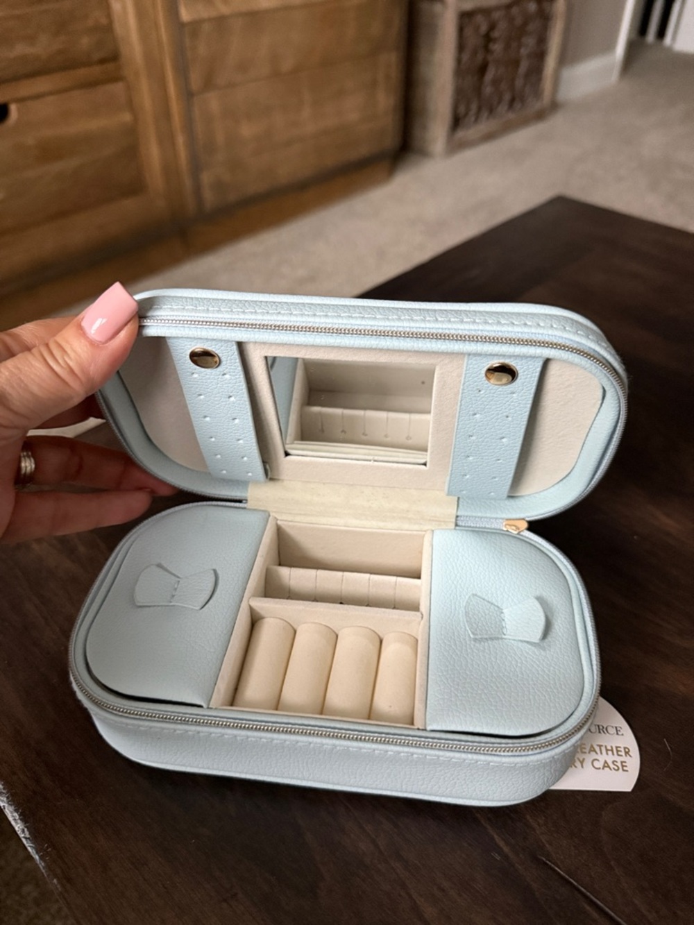 Paper Source Light Blue Travel Jewelry Case with Cream Interior